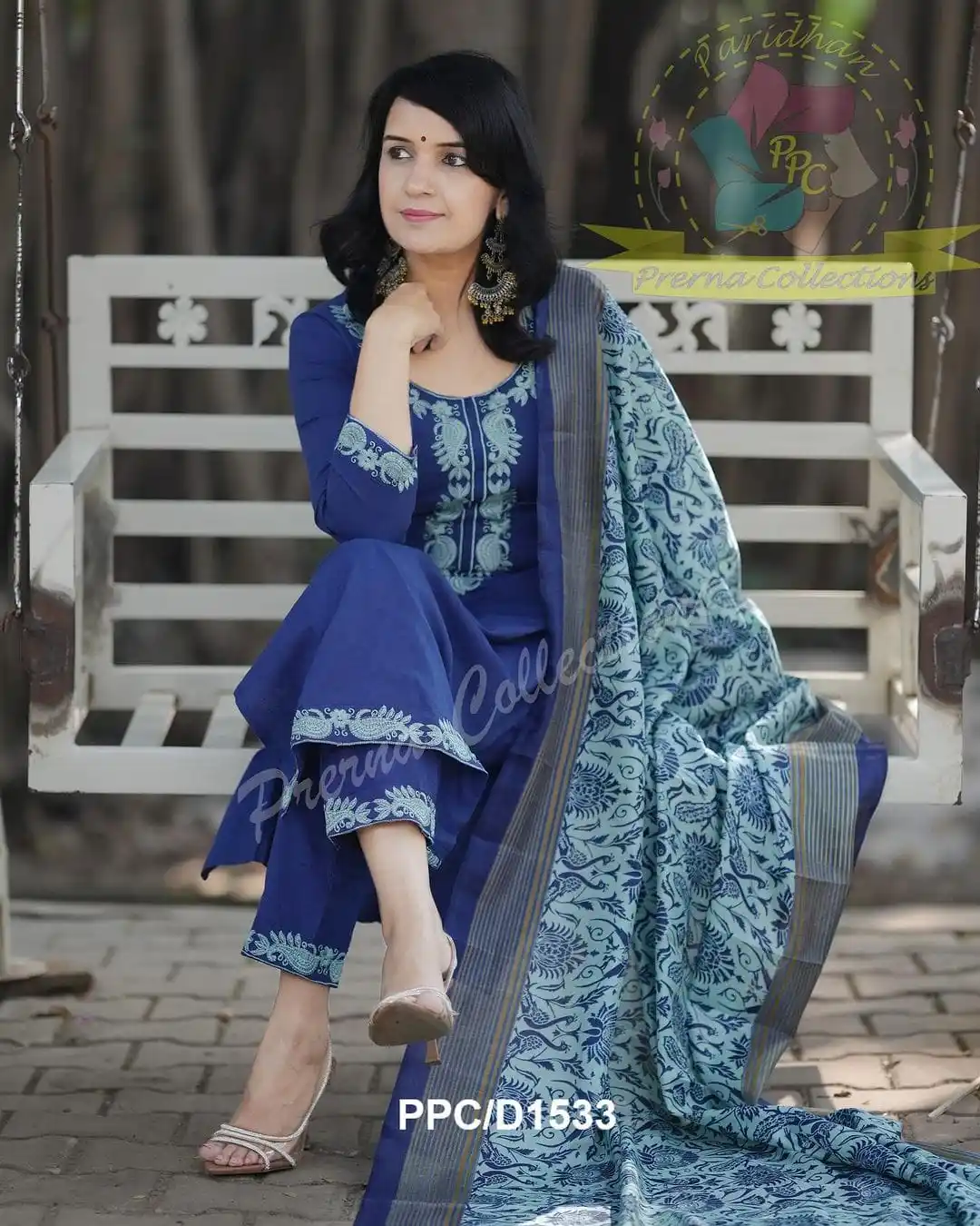 Blue Cotton Kurta set with Dupatta For Women.png